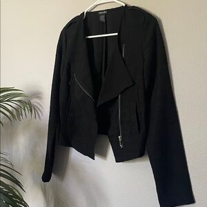 Stoosh Women's Cropped Black Moto Blazer Jacket